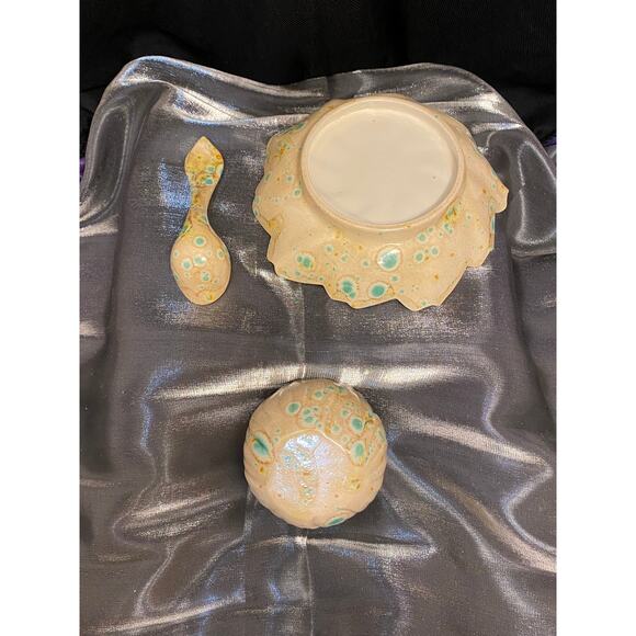 Handmade, Art Pottery Condiment Serving Set, Three (3) pieces Trippy Hippie  EUC - Picture 4 of 10